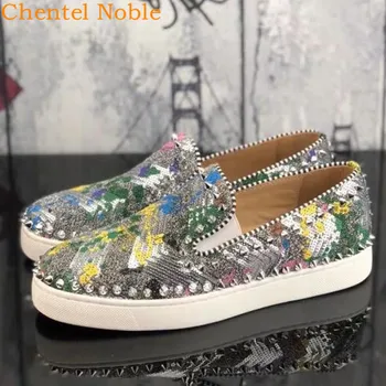

Newest Chentel Noble Bling Sequined Random Pattern Men Casual Shoes Party Shoes Men High Quality Flats Sneakers Big Size