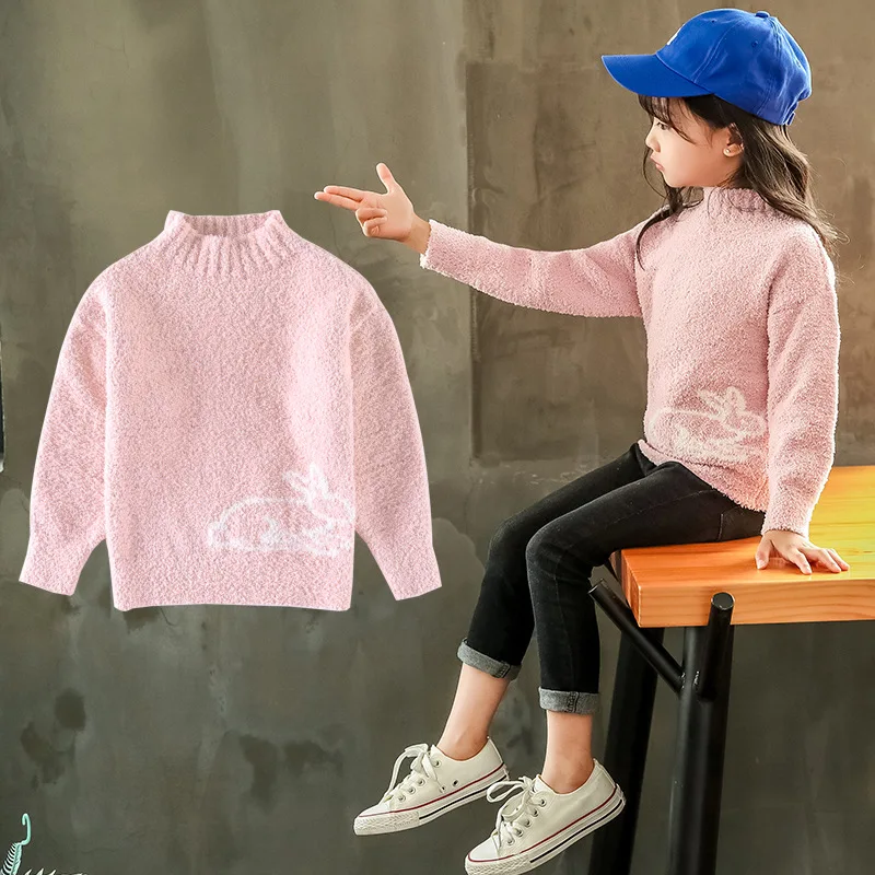 

Autumn Winter Girls Sweater Teenage Kids Christmas Sweaters Toddler Girl Warm Cashmere Rabbit Pullovers Children School Clothes