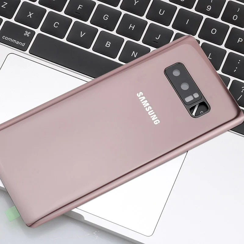 Note8 задняя крышка аккумулятора чехол для samsung Galaxy Note 8 N950 N950F N9500 Задняя стеклянная крышка корпуса клей+ объектив для камеры - Цвет: Note 8 Pink