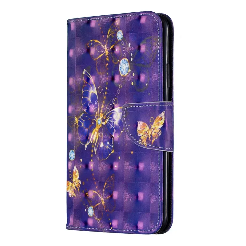 3D узор Бумажник чехол для huawei P30 P20 Коврики 30 20 Pro Lite Honor 9X 8A 8C Y5 Y6 Y7 чехол из искусственной кожи с откидной крышкой-подставкой Чехол - Цвет: Purple Butterfly