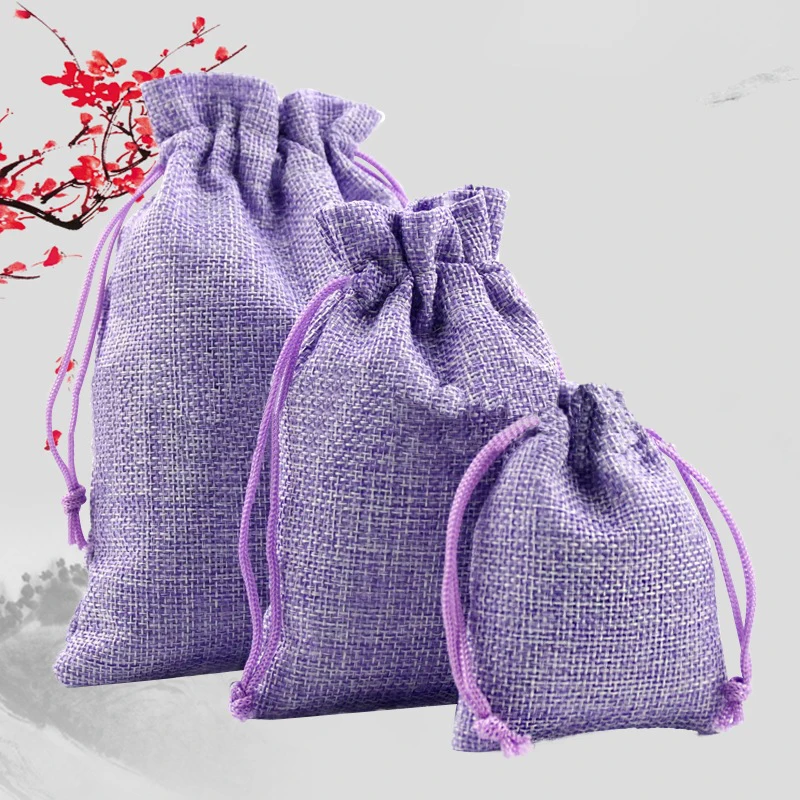 Purple 50 шт льняные мешочки мешковины джутовые мешки со шнурком Свадьба/подарок/Ювелирные изделия/Сумка - Цвет: Purple