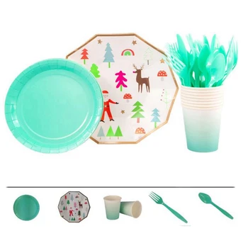 

PARTYBUS 40Pcs/Set Colorful Disposable Tableware Paper Cups Plates Wedding Birthday Decoration Baby Shower Festival for Kids Tab