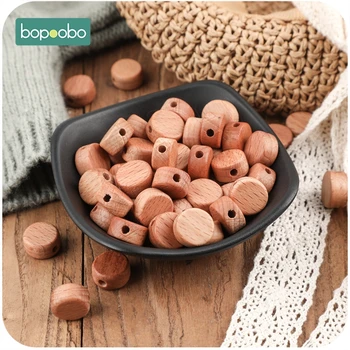 

Bopoobo 20PC Baby Teether Wooden Beads Beech Deep Color Round Disc Teething Bead Handmade Baby Teether For Nursing Necklace
