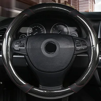 

Black 38CM Carbon Fiber Stitching Non-slip Universal Steering Wheel Cover Stylish Tool Kit Set