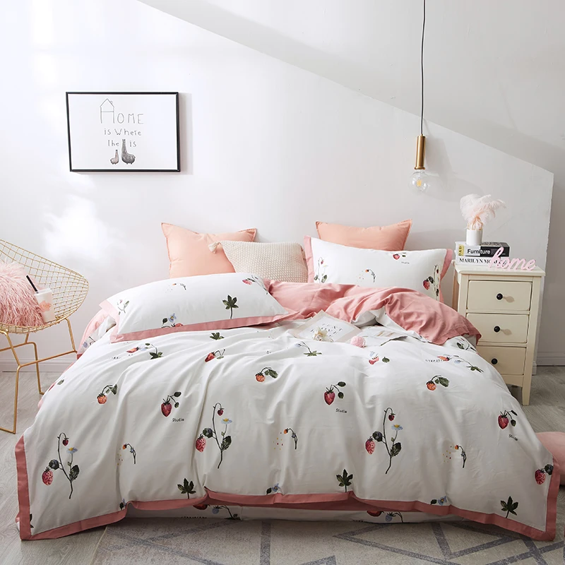 Постельное белье из египетского хлопка king size 4 шт. 60s атласные кроватные простыни темно-зелеными листьями постельные принадлежности набор пододеяльников в европейском стиле двойной постельное белье