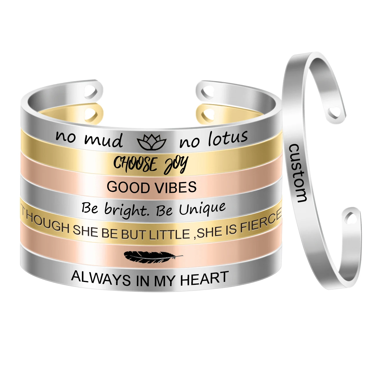 Stainless Steel Gold Plating  6mm Width Bangle Mantra Quote Cuff Bangles  Laser Engrave Bracelet SL-002 wholesale custom bangle personalized letter name bracelet stainless steel chain bangles double color bracelets accessory