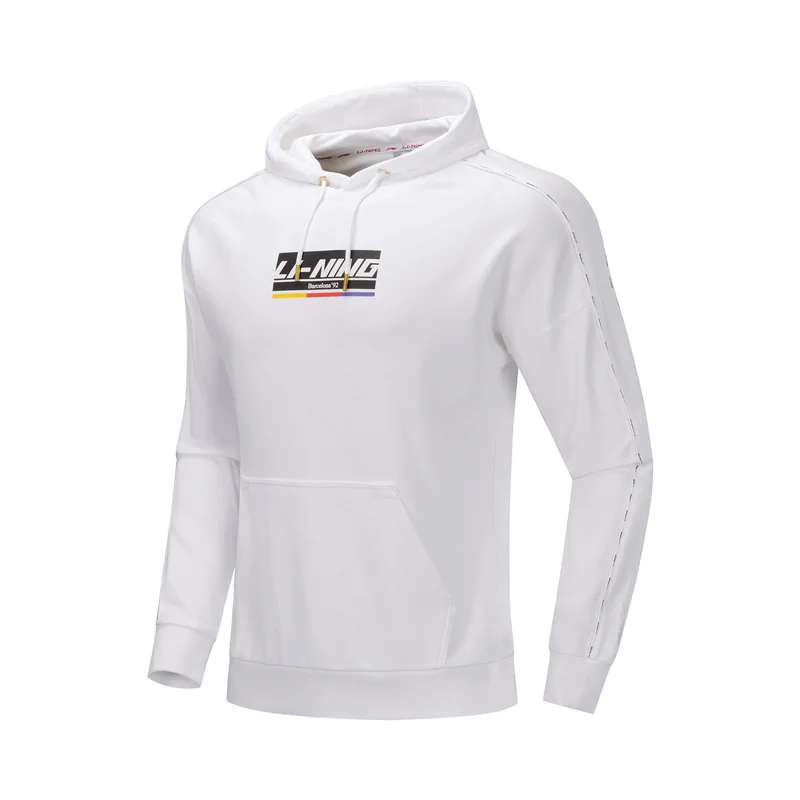Li-Ning Мужская трендовая Толстовка хлопок свободный обтягивающий свитер хит-цвет печать Досуг Комфорт подкладка спортивные топы AWDP409 MWW1598 - Цвет: AWDP409-1H