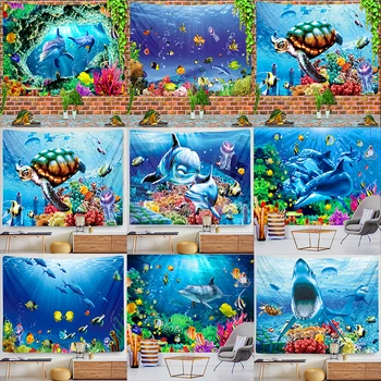 

Underwater World tapestry fabric Beach mat Yoga mat decoration boho Decoration pictures room screen décor hanging Decor for wall