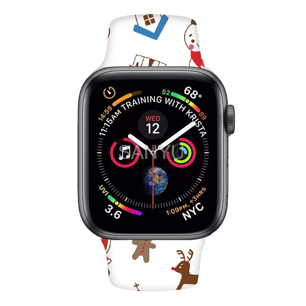 Ремешок для Apple watch band 5 4 3 2 1 Рождественский ремешок для часов Мягкие силиконовые с рисунком часы браслет для iWatch 38 мм 42 мм аксессуары