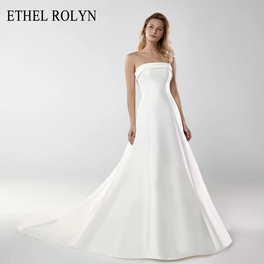 

ETHEL ROLYN Simple Soft Satin Vintage Wedding Dress 2020 Romantic Strapless Bride Dresses A-Line Wedding Gowns Vestido De Noiva