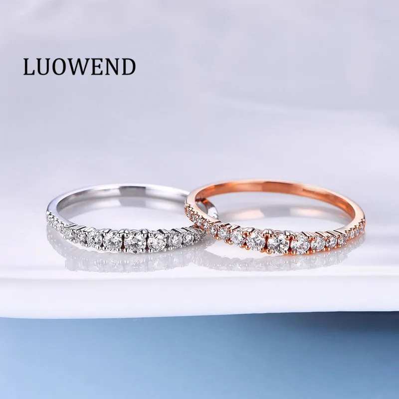 LUOWEND 100% однотонное 18 карат белое/розовое золото кольцо 0 24 обручальное из