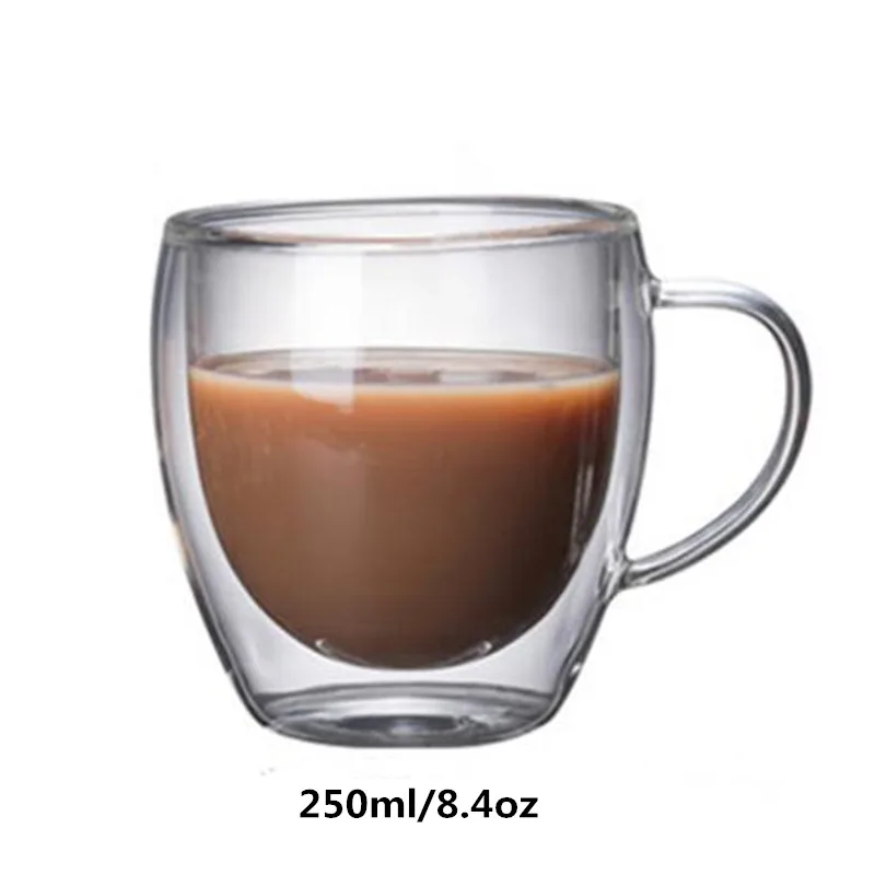 Tazza Da Caffè In Vetro Borosilicato A Doppia Parete, 250 Ml, Con Maniglia E Cucchiaio - Isolante Per Bevande Calde/fredde, 2 Pezzi