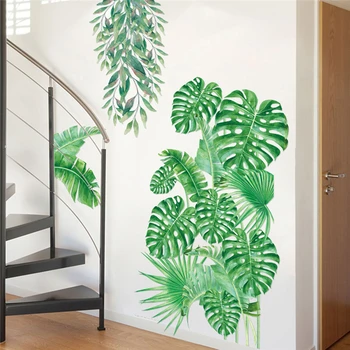 

Large Tropical Plant Wall Sticker Bedroom Living Room Decoration Pvc Adhesive Mural Home Decor Art Decals Green Leaf Stickers