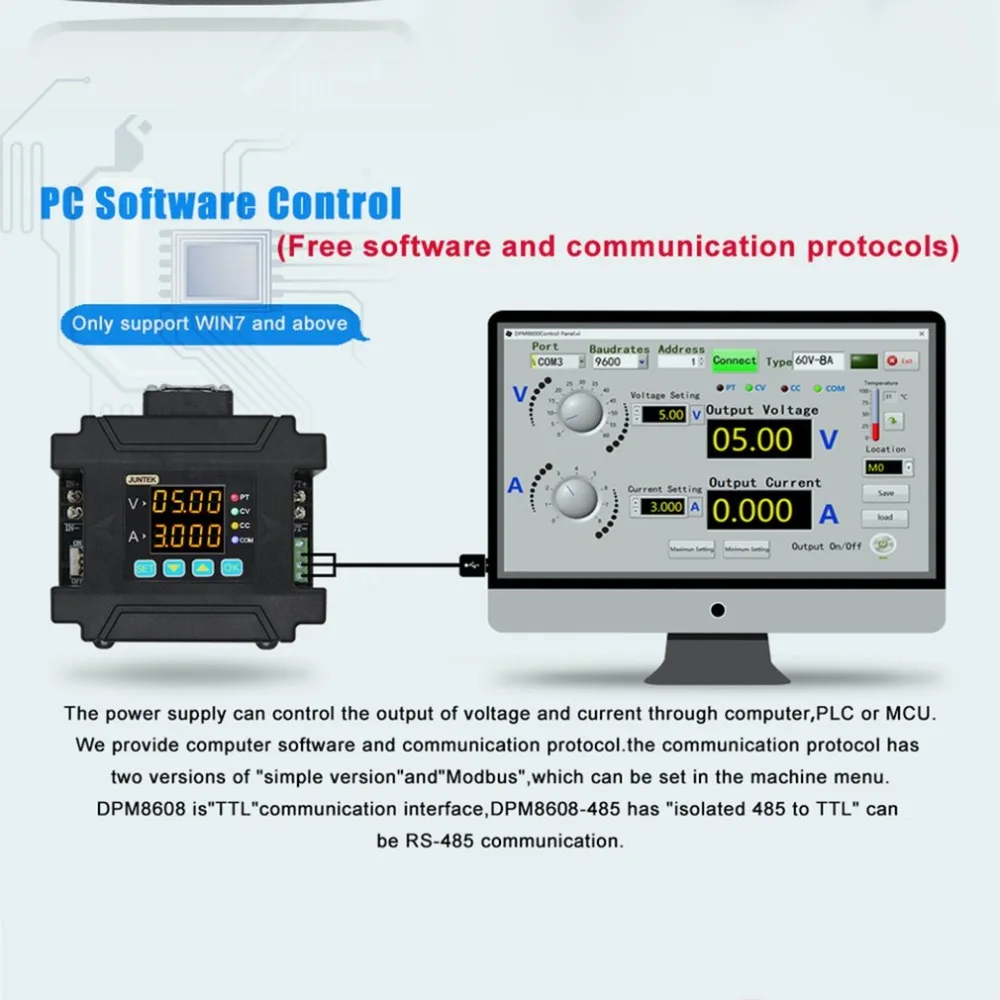 DPM8605-485RF программируемое цифровое управление связью Регулируемый постоянного тока постоянного напряжения питания с пультом дистанционного управления