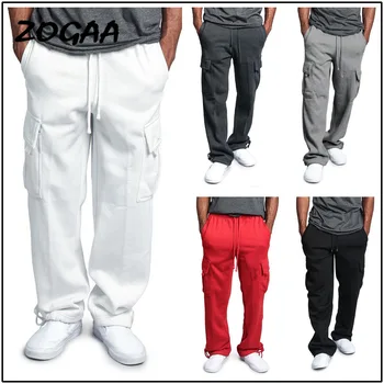 

ZOGAA New Sweatpant Drawstring Elastic Waist Pants Pocket Loose Straight Pants Men's Casual Multi Pocket Loose Straight Overalls