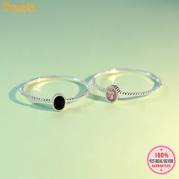 Trustdavis Genuine 925 Sterling Silver Dazzling Black Pink CZ Rings Size 5 6 7 8 Wonderful For Women Girls Teen Lady's Gift DT67