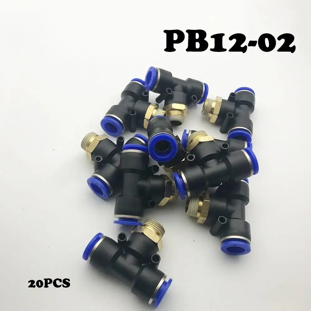 

20Pcs/lot T-Type Pass Pneumatic Fittings tube 12mm thread 1/4\" PB12-02 fittings