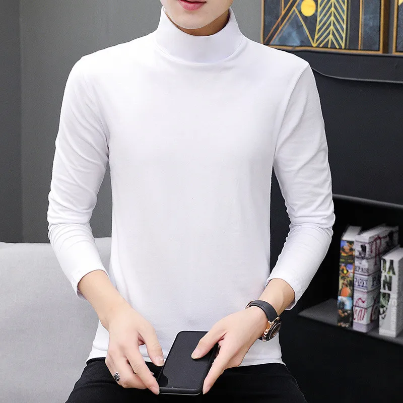 Мужская хлопковая водолазка облегающая эластичная футболка с длинным рукавом и