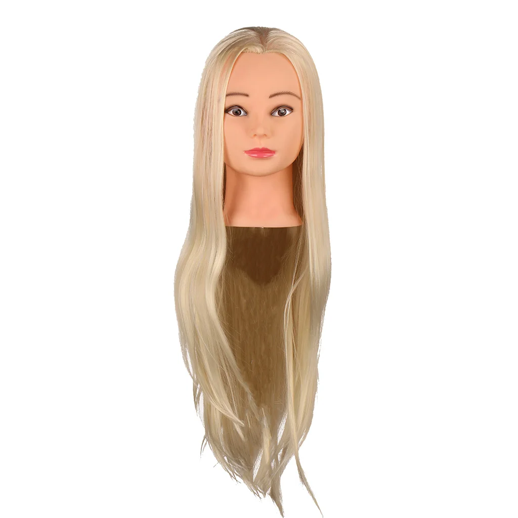 26inch Hairdressing Practice Training Head Model Long Straight Golden Hair Mannequin Doll Head with Stand for Barber Salon