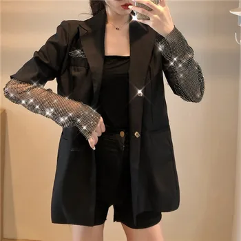 

New arrival Spring Solid Luxury Blazer For Women Long Sleeve Diamond Patchwork Elegant Coat Female Fashion suit blazers Clothing