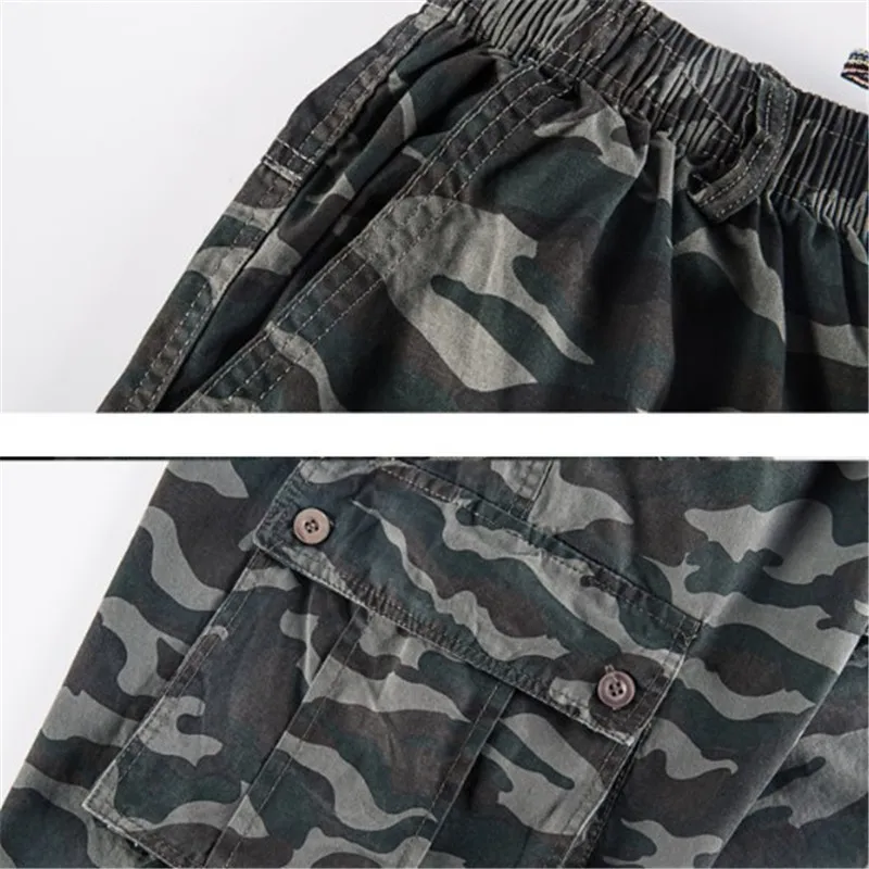 XL-6XL, мужские летние свободные хлопковые шорты с эластичной резинкой на талии, мужские армейские зеленые шорты с карманами, шорты размера плюс A3368