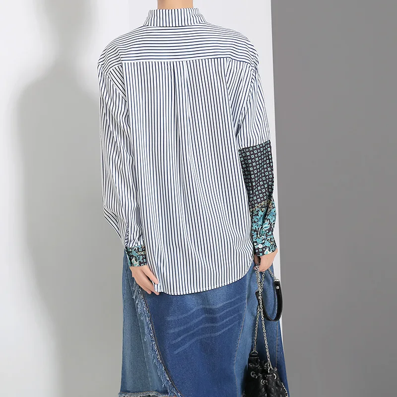 Max LuLu/ модные женские топы в Корейском стиле в стиле панк, хлопковые блузки, женские рубашки в полоску, Повседневная осенняя одежда с принтом в стиле пэчворк