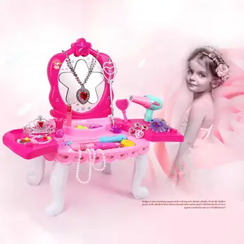 

24pcs Kid Pretend Play Make Up Toys Pink Makeup Table Set Princess Hairdressing With Light For Girls Dressing Cosmetic 2 Style