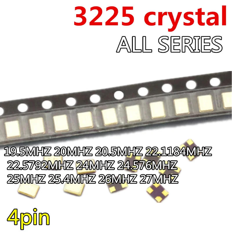 10pcs 3225 quartz crystal unit 3.2*3.5mm 4p 20MHZ 20.5MHZ 22.1184MHZ 22 ...