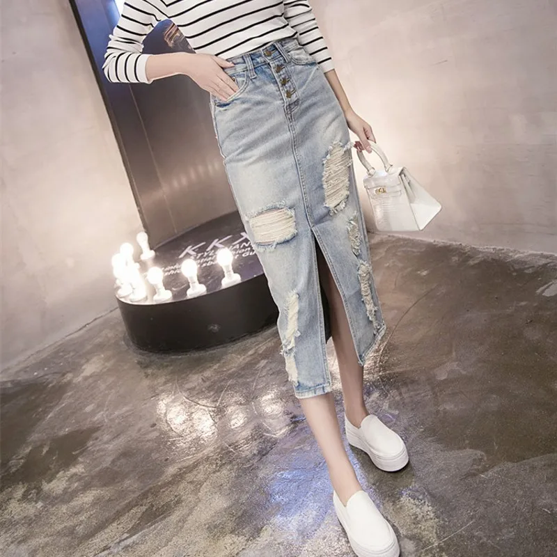 Denim Skirt Plus Size White Skirt 5xl Womens Skirt Ripped Jean