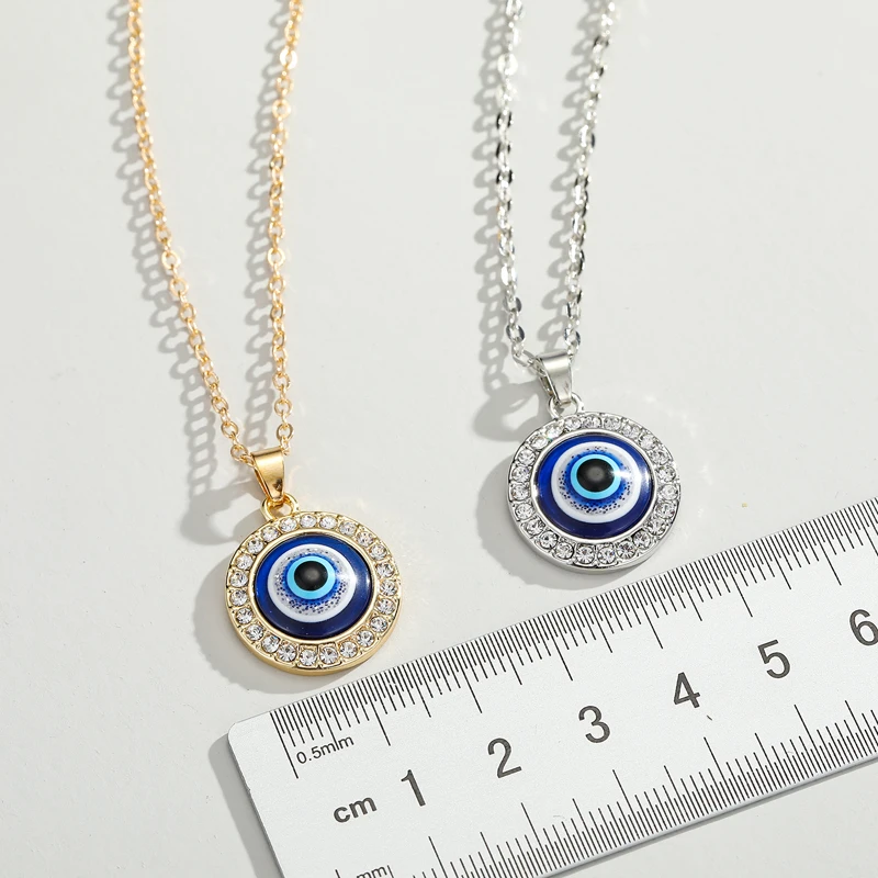 Dayoff 1PC Turkish Crystal Evil Eyes Pendant Necklace For Womens Jewelry Gold Color Clavicle Chains Necklaces N251 - Image 4