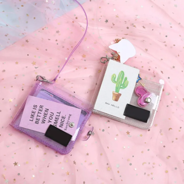 Newly Women Clear Card Bag Portable Jelly Wallet Stadium Airport Approved Purse with Button Closure Strap DO99