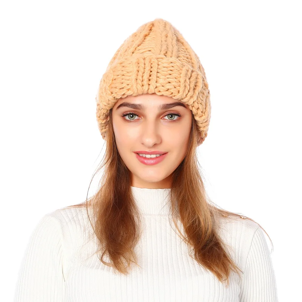 

Five knitted hats of various colors women's winter solid color simple thick wool hat warm ear protection