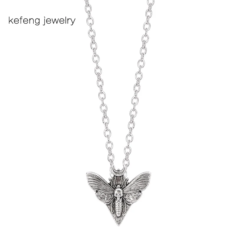 Gothic Skull Moth Layered Necklace Vintage Women Simple Wiccan Death Jewelry Butterfly Insect Pendant Punk | Украшения и