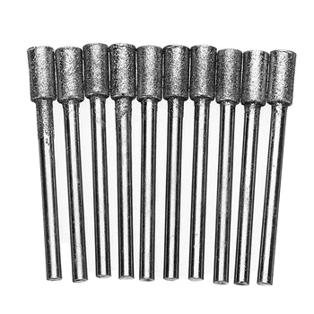 

10PCS Diamond Coated Cylindrical Burr 5/6/8/10/12mm Chainsaw Sharpener Stone File Chain Saw Sharpening Carving Grinding Tools
