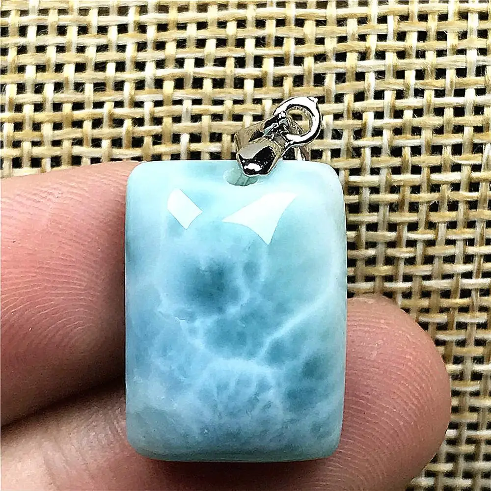 Подлинная натуральная синяя подвеска larimar для женщин и мужчин, кристалл 18x13 мм, прямоугольные бусины, домика, прозрачный узор в виде воды, ювелирные изделия из драгоценных камней