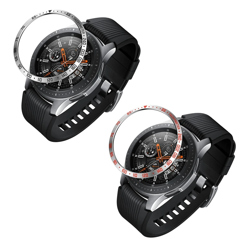 2 Pcs for Samsung Galaxy Watch 46Mm Smart Bezel Ring Adhesive Cover Metal Ring-Silver & Red+Silver | Электроника