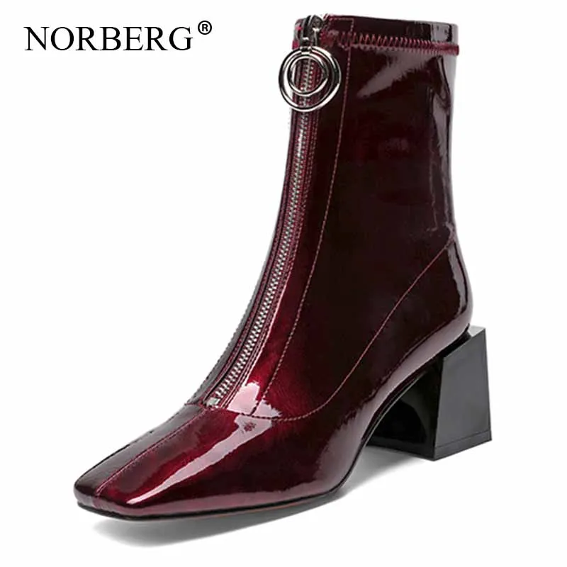 

Women Genuine Leather Boots Front zipper platform Martin boots Winter wedding shoes fashion Handmade Retro square short boots