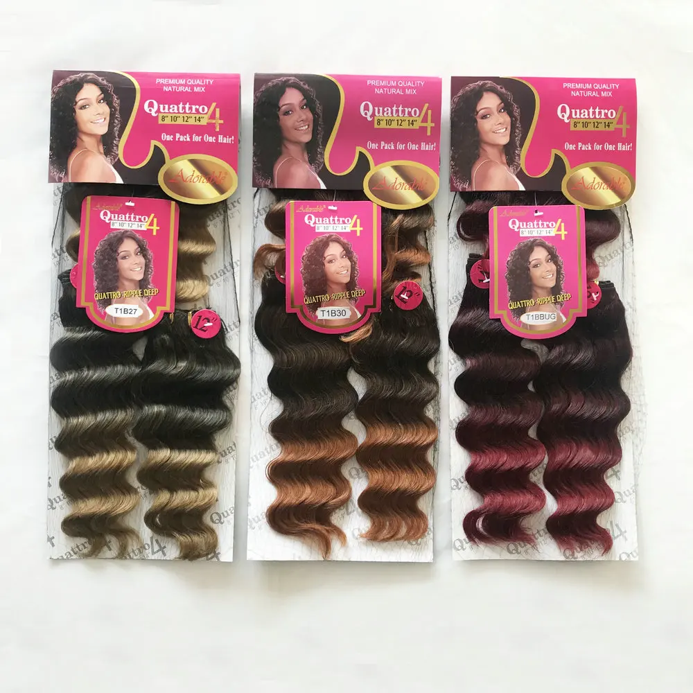 Curly Synthetic Hair Weave 4 Bundles Mixed,Soft Heat Resistat Synthetc Hair Wefts Looks Natural Quattro Ripple Deep Wave 4PCS