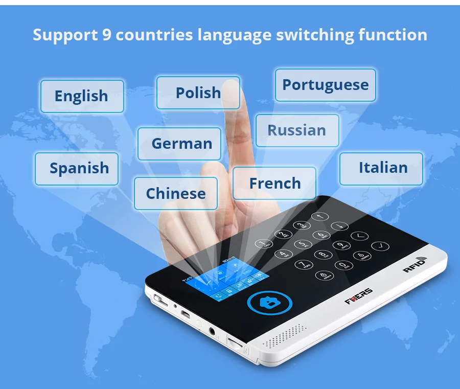 FUERS WG11 433 МГц Беспроводная GSM домашняя система сигнализации ЖК сенсорный экран WiFi