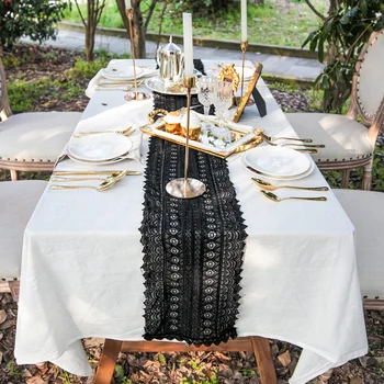 

Free Shipping Black Lace Macrame Table Runner Gothic Style, Bridal Table Decor, Wholesale Wedding Decoration, Rustic Wedding