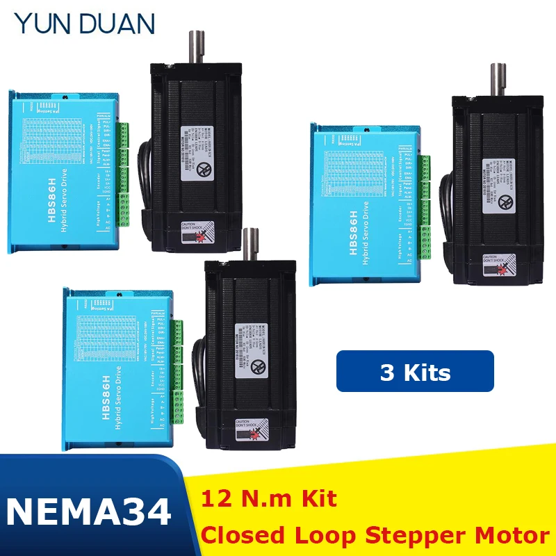 - XYZ Axis NEMA34 12Nm Closed Loop Stepper Motor Kit  amp Hybrid Servo Drive with Coolling Fan  2 Phase Stepper Motor 1714Ozin