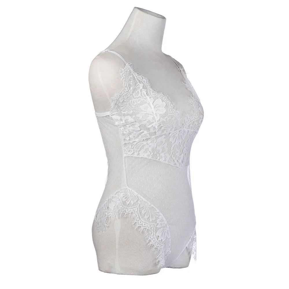 Sexy Women sheer bodysuit Lace G-string Briefs Panties Thongs Hollow Lingerie Rompers Underwear teddy bodysuit lace panties