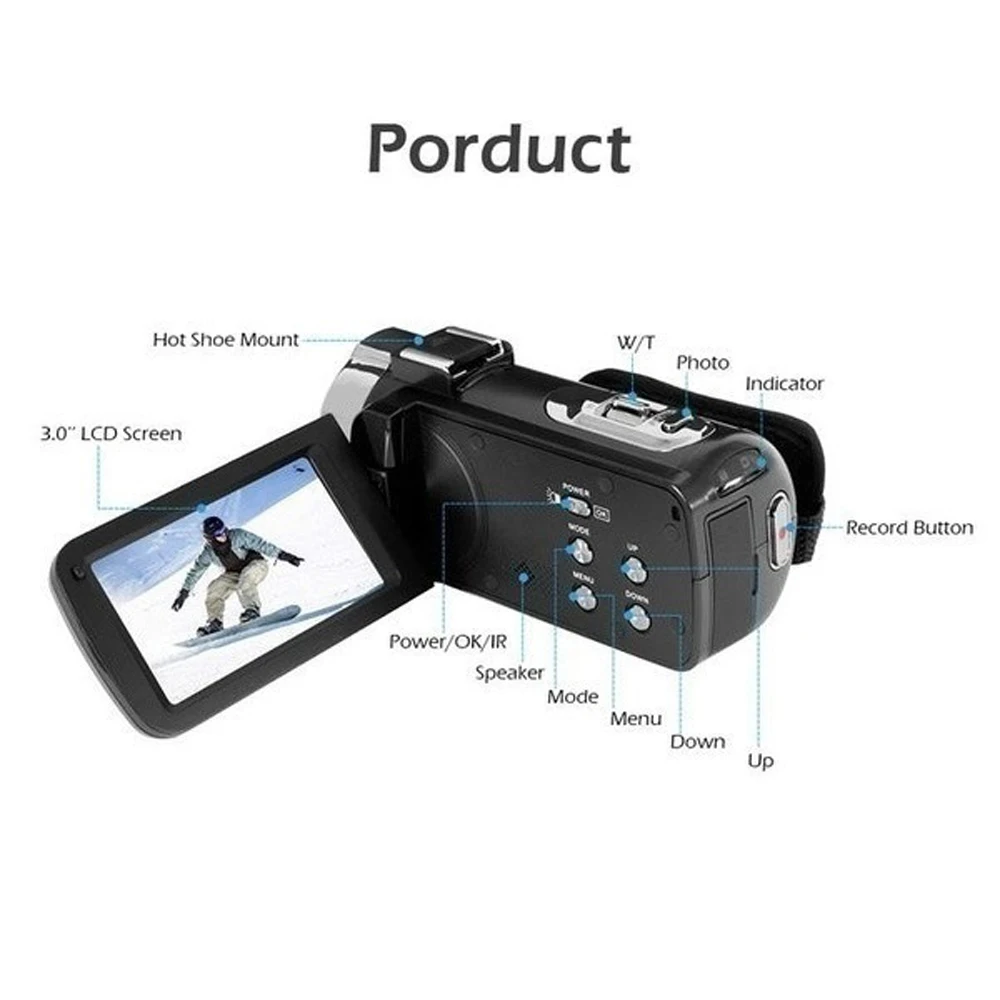 Портативная видеокамера с 16X зумом 1080P профессиональная цифровая камера s 3.0in ЖК-экран Wifi домашняя видеокамера s