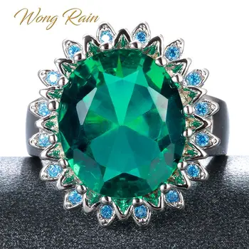 

Wong Rain Vintage 100% 925 Sterling Silver Emerald Aquamarine Gemstone Wedding Engagement White Gold Ring Fine Jewelry Wholesale