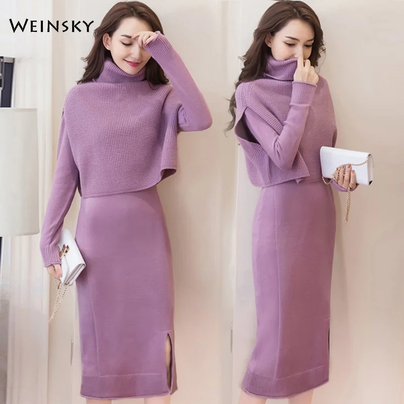 

Casual Sets Women Knitted Sweaters And Pullovers Long Sleeve Ladies Autumn And Winter 2019 Korean Sweaters Skirts Sets