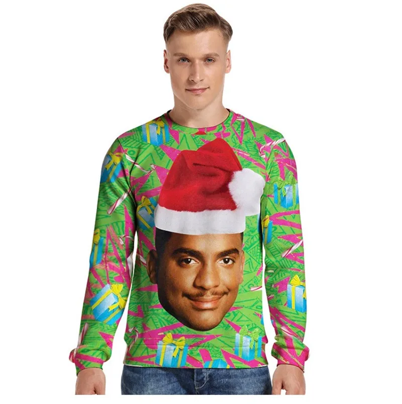 Женский и мужской Уродливый Рождественский свитер, одежда для праздников и вечеринок, 3D Забавный принт, Рождественская одежда, пуловер, джемперы, топы размера плюс 3XL