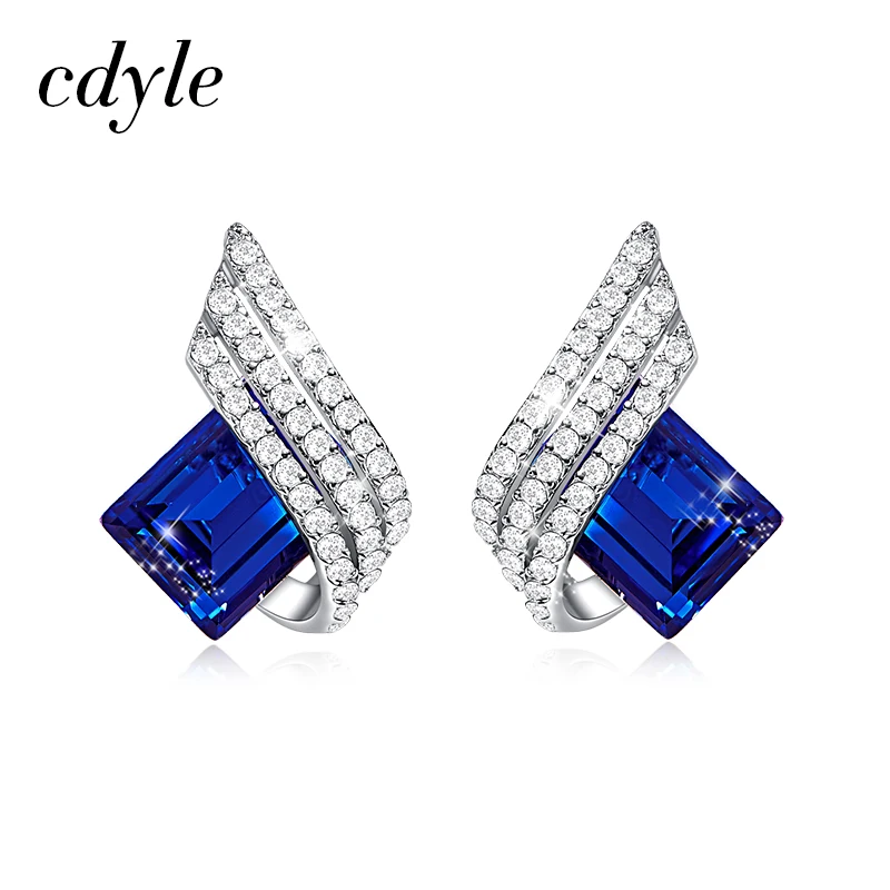 Cdyle 925 серебряные ювелирные изделия Свадебные обручальные серьги с блестящими кубическими цирконами геометрические синие Кристальные серьги для женщин - Окраска металла: Sapphire