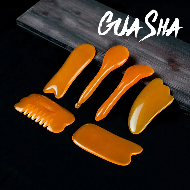 

Natural Beeswax Resin Scraping Scrabble Plate Acupoint Bar Massage Comb Facial Chinese Traditional Acupuncture Massage Tool