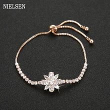 Элегантный циркониевый цветок браслет серебристый цвет регулируемый цепочка Шарм браслеты со снежинками для женщин и девушек Рождественский подарок