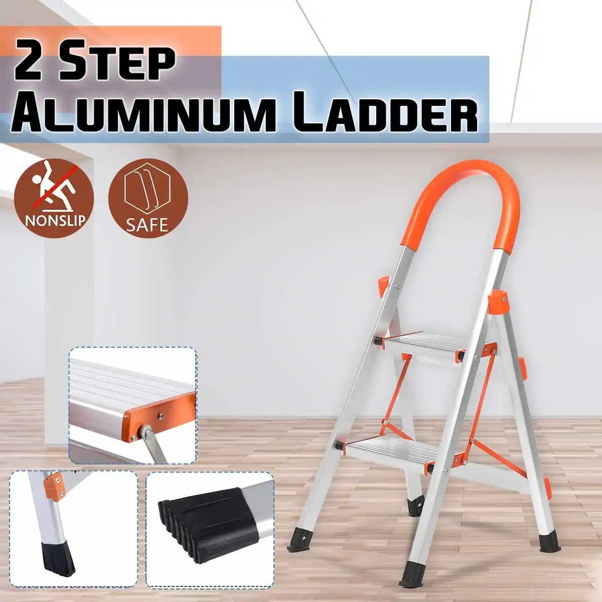 

2 Step Ladder Folding Non-slip Aluminum Multi-Purpose Extension Ladders Handrail Work Platform 150kg Capacity Construction Tools